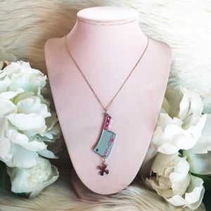 Hello Drama Silver and Pink Cleaver Love Necklace